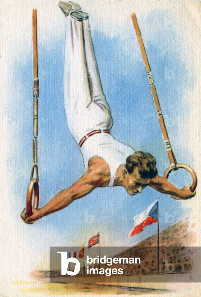 Gymnastics. The rings, 1945 (illustration)