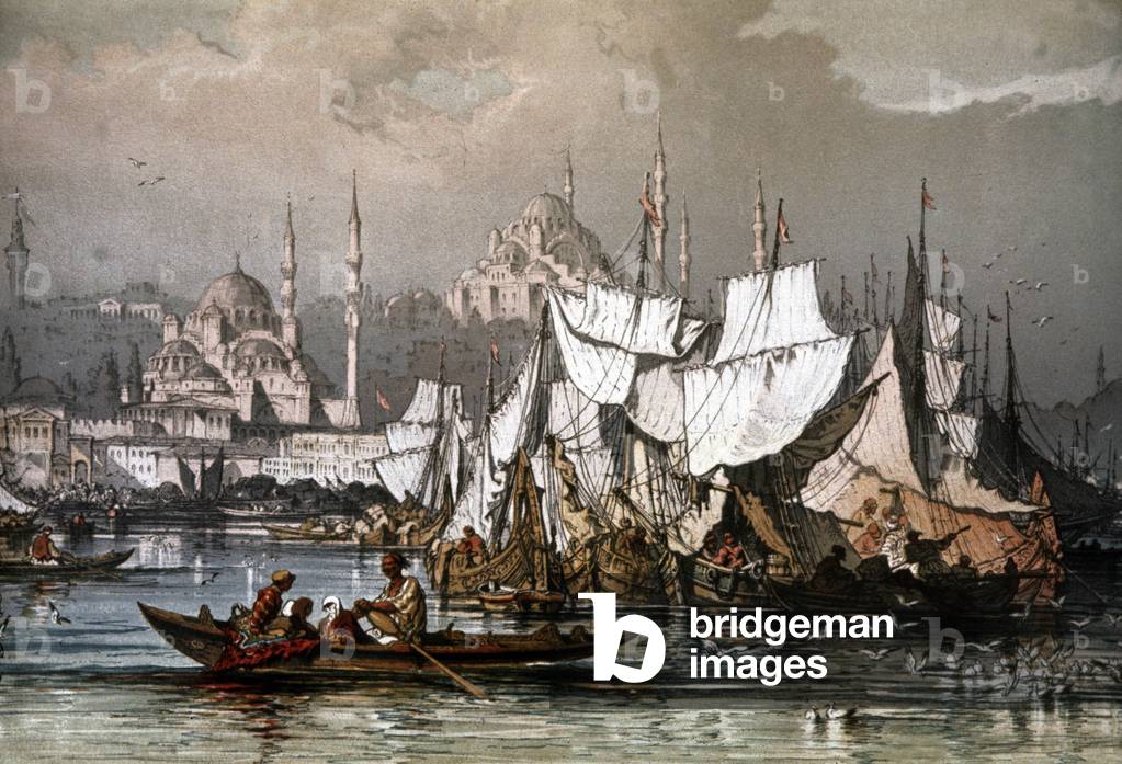 The harbour at Constantinople, c.1855 (litho)