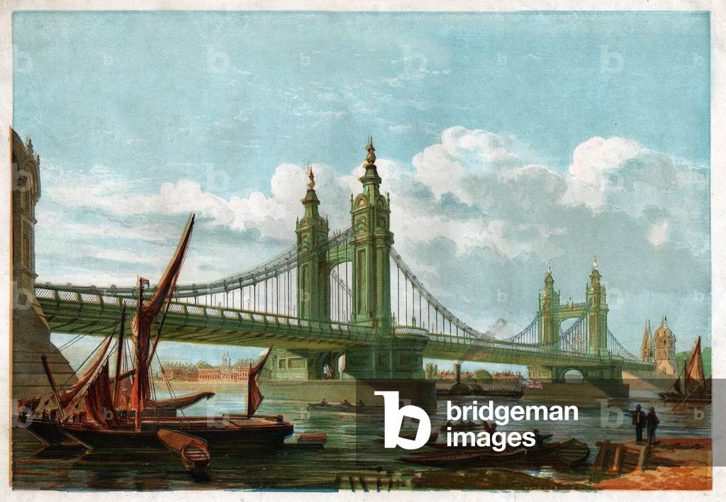 The Chelsea Bridge, London. (engraving, ca. 1860)