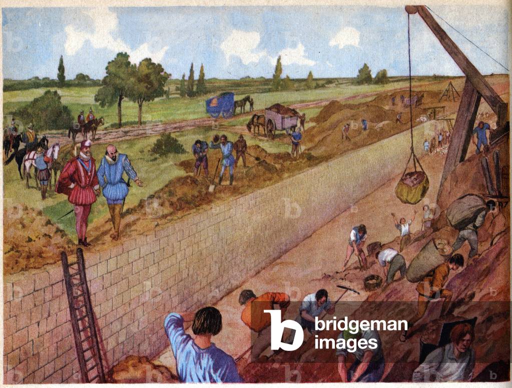 History. France. Building of the Canal of Briare, 1604-1642 c.1948 Coll. Part. (print)