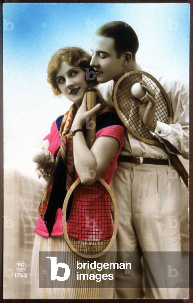Couple at tennis, c. 1930 (postcard)