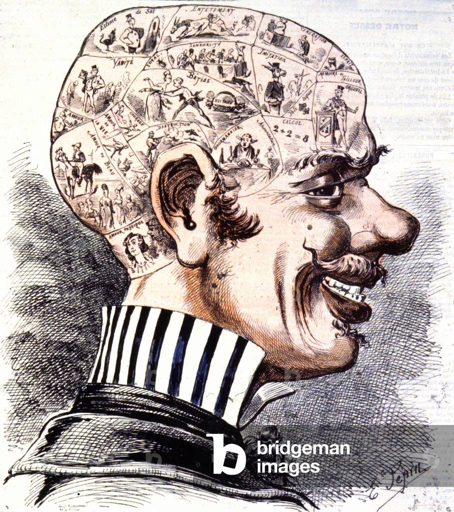 The phrenological head of the man about town, c.1870 (caricature)