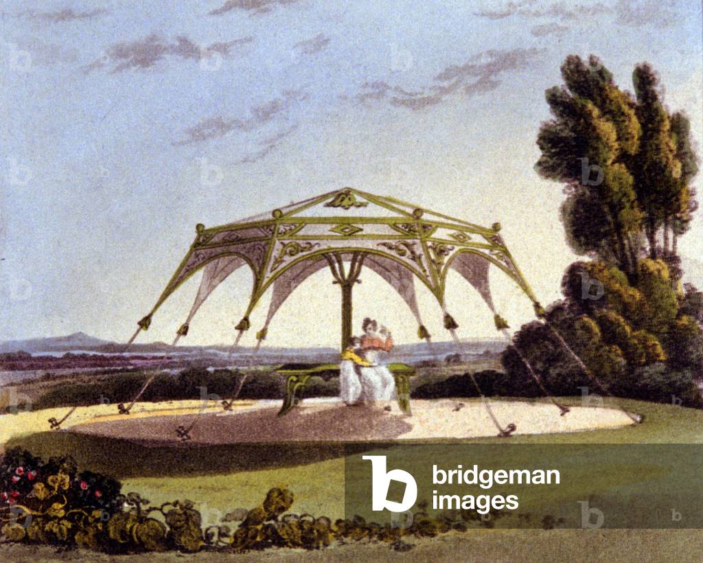 Sunshade pavilion in a garden in England, c.1850 (enrgaving)