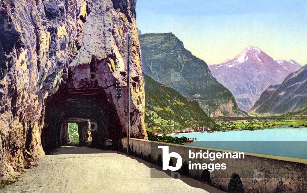 the Bristenstock tunnel in the swiss Alps, postcard, c. 1910