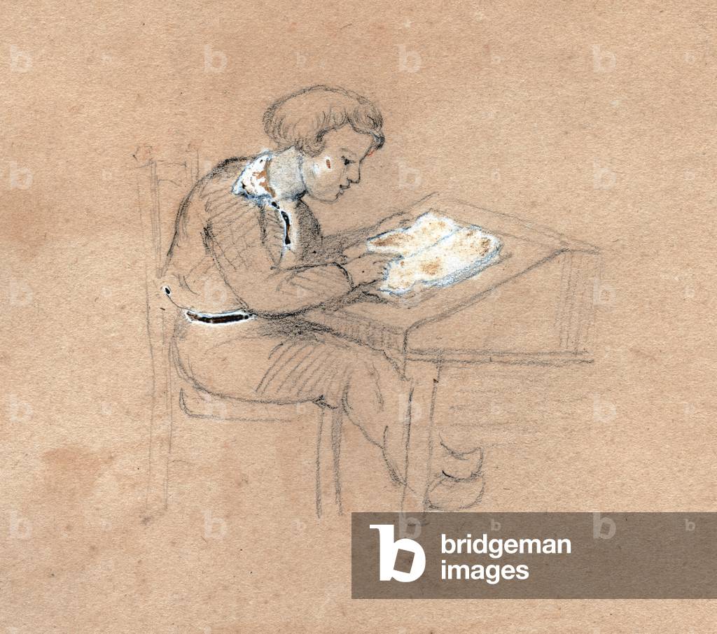 Schoolboy at work. (drawing, circa 1830)