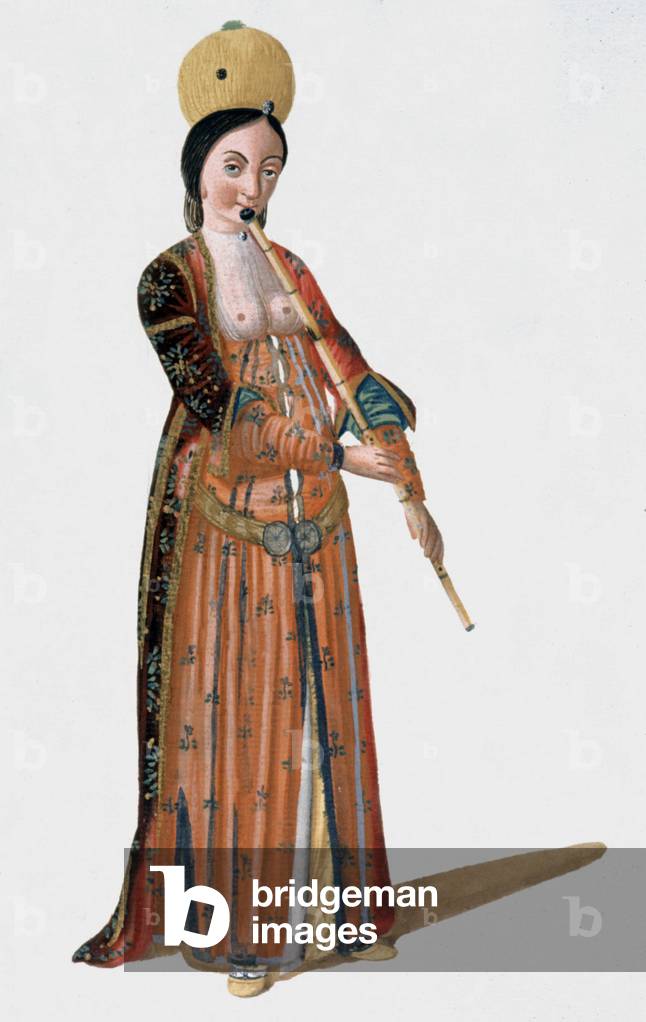 Woman playing Ney, c.1720 (watercolour)