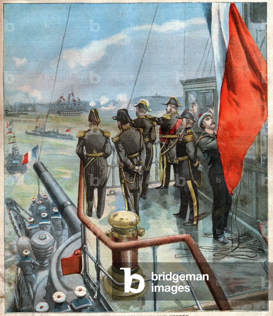 King Edward VII of England on french warship Massena in Portsmouth harbour , 1905 (print)