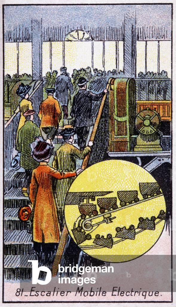 Electric stair, vignette from a book about wounders of electricity, c. 1910