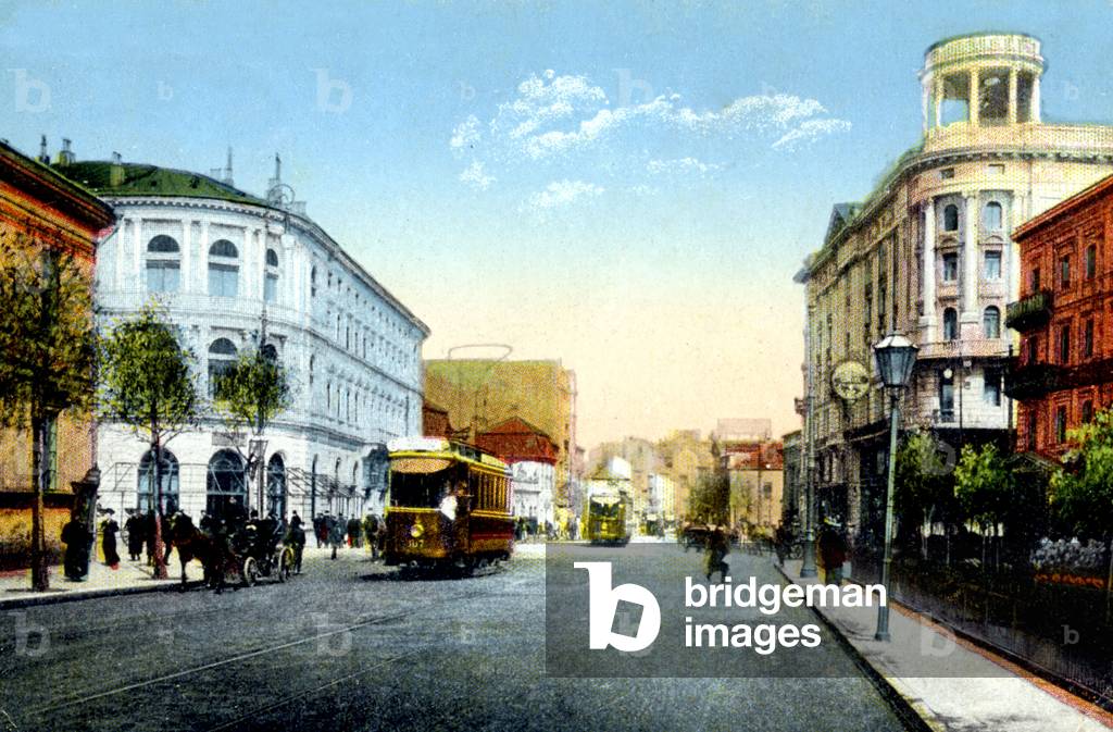 street in Warsaw, Poland c. 1910, postcard