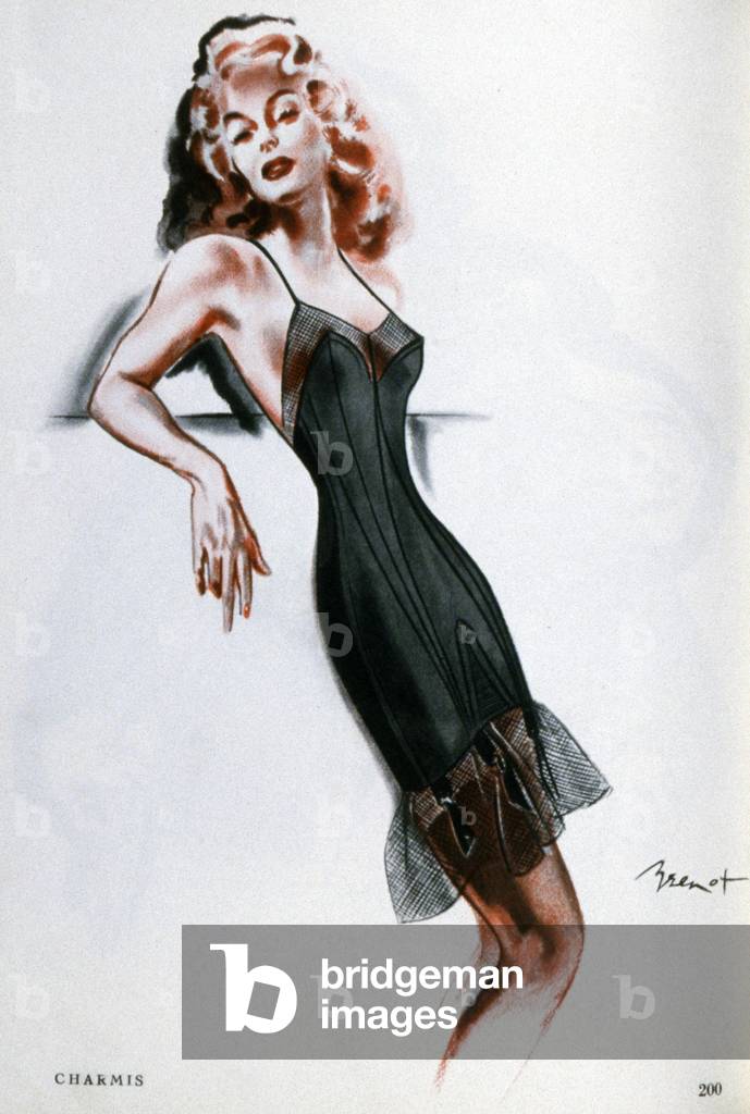 Woman in Charmis lingerie, 1945 (colour litho)