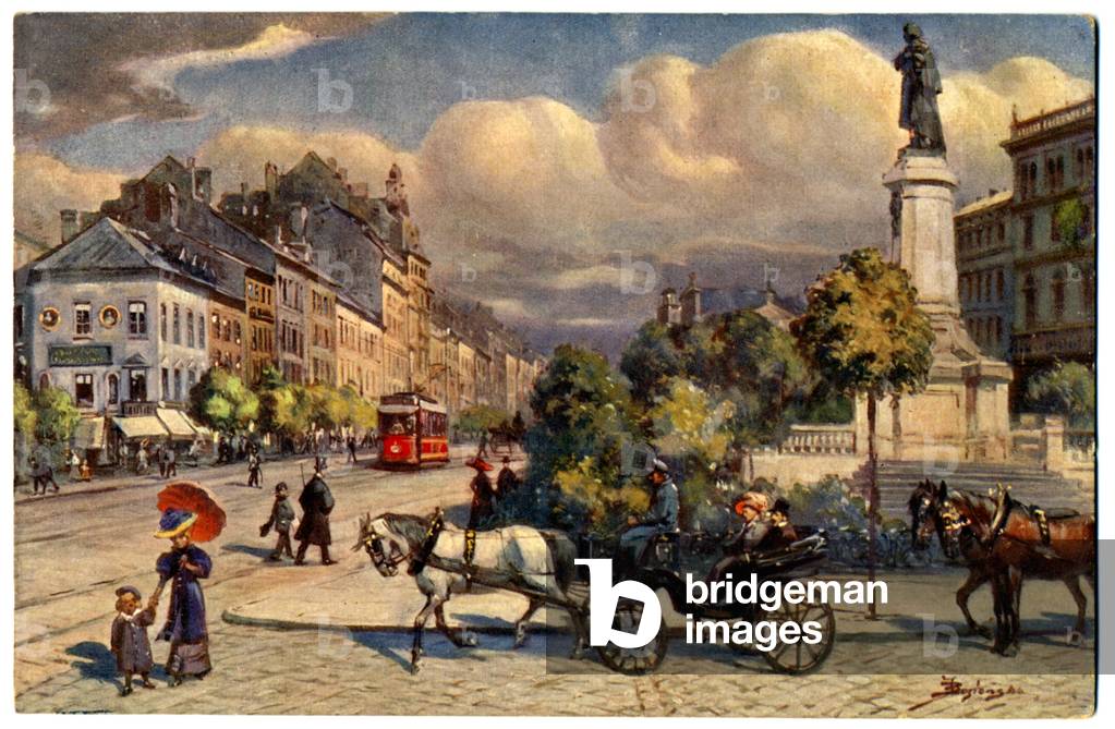 Geography. Poland. Statue of Adam Mickiewicz in Warsaw. Postcard, Poland, 1916. (postcard)