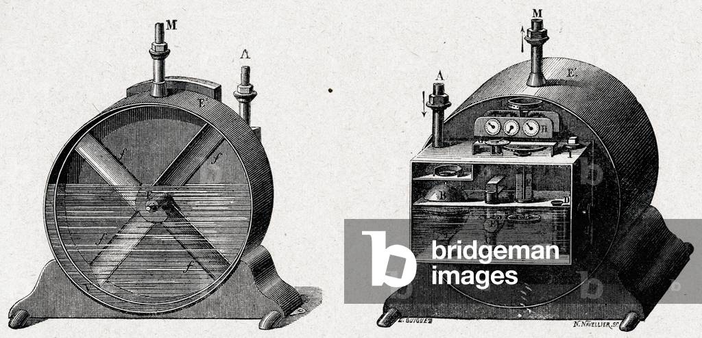 Science. Energy. Gasmeter. Engraving in: Grands hommes et grands faits de l'industrie, France, c.1880 (engraving)