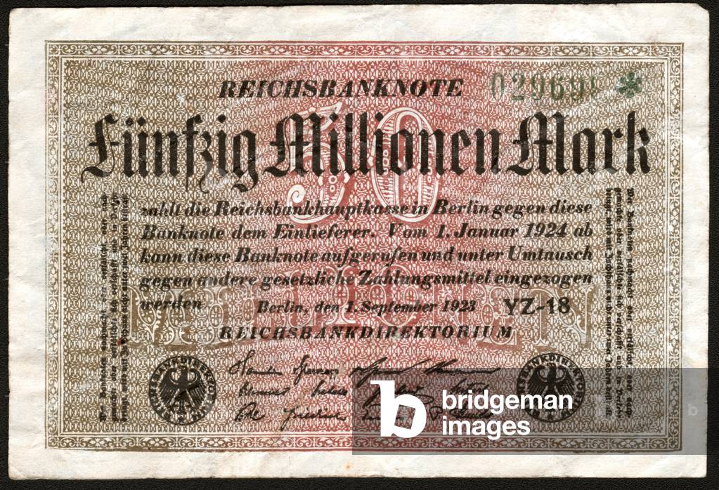 50 Million Mark note. Banknote of Fifthy Million Mark.