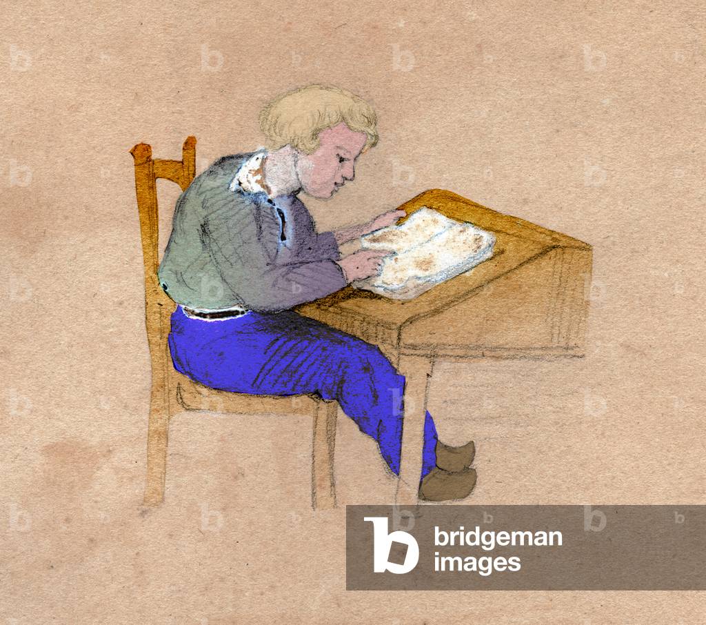 Schoolboy at work. (drawing, circa 1830)