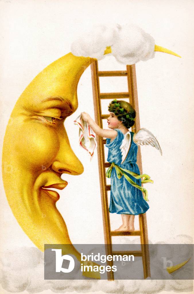 Angel and moon, c.1900 (postcard)