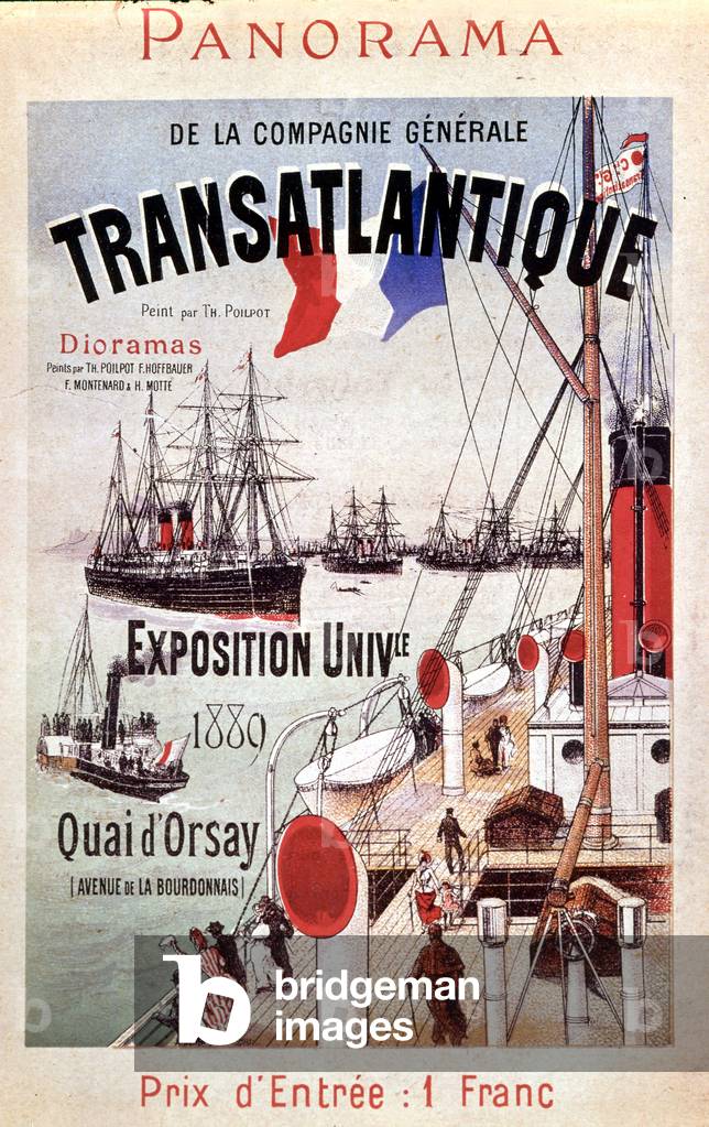 the stand of the Transatlantic General Company, Paris World Fair, 1889, poster