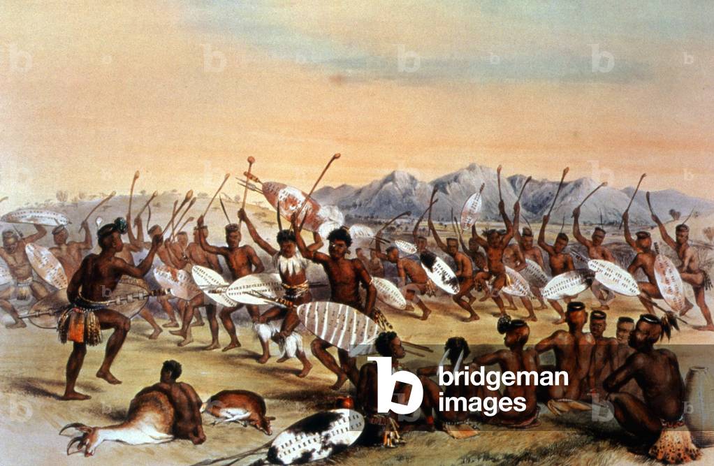 Zulu hunting dance, c.1848-49 (engraving)