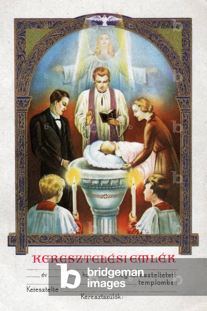 A baptism. (engraving, circa 1930)