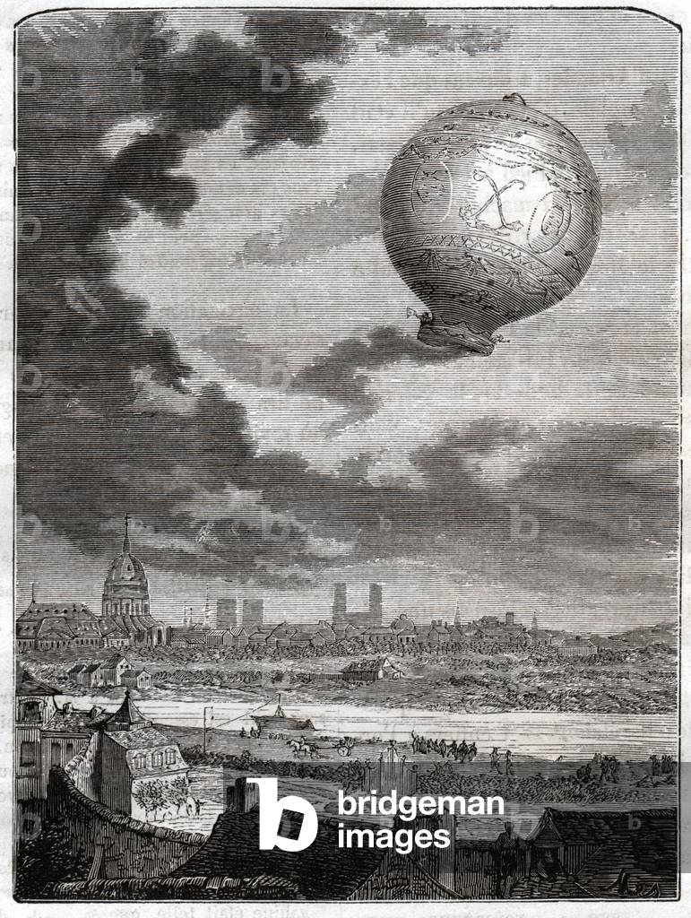 First montgolfier trip by Pilatre de Rozier and the Marquis d'Arlandes, 1793, 19th century (engraving)