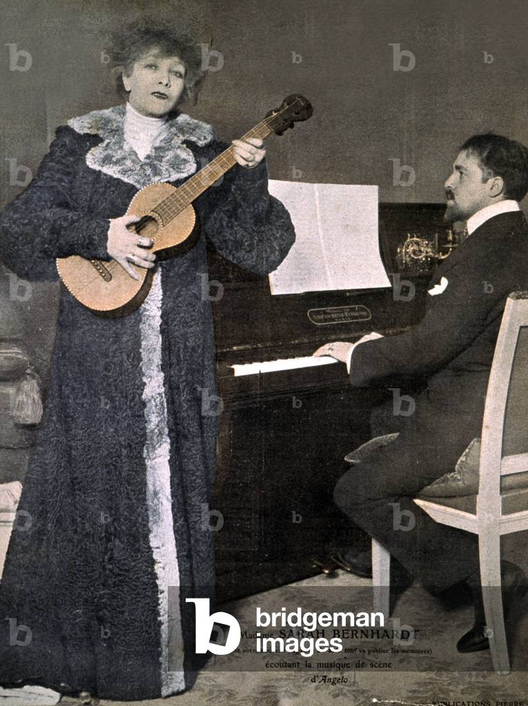 Sarah Bernhardt and composer Reynaldo Hahn rehearsing Angelo, 1905 (print)
