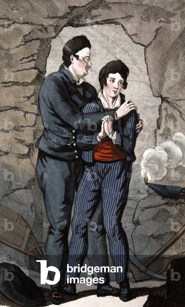 Miners caught in the mine of Beaujonc, c.1820 (engraving)
