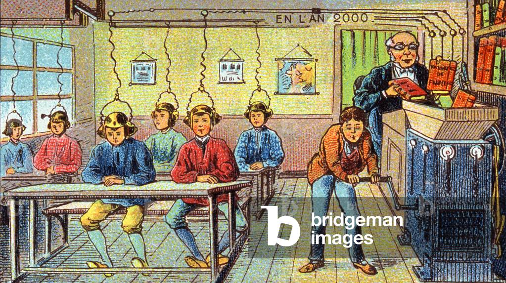 Futurist school in the year 2000, circa 1910 (chromolithograph)