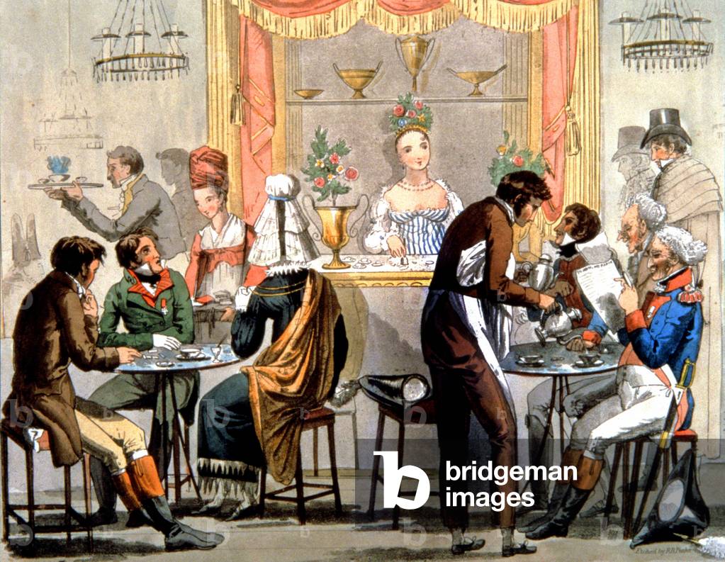 Interior of an English coffee house, c.1810 (engraving)