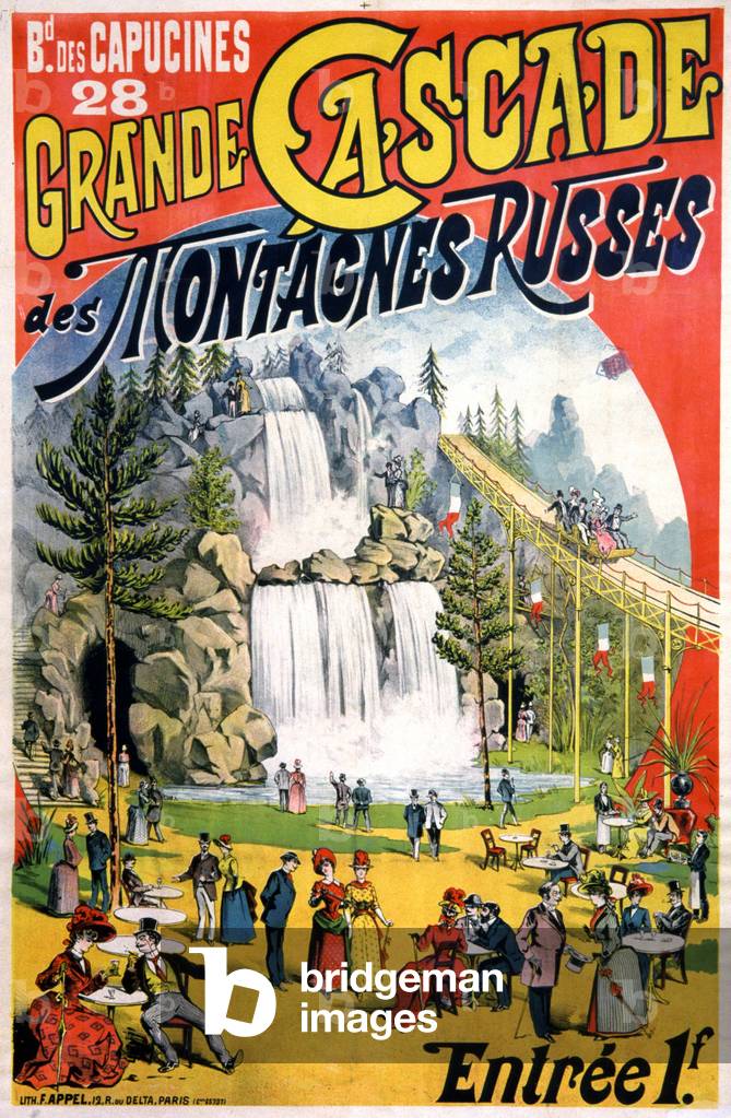 Large roller coaster cascade in Paris, late 19th century (poster)