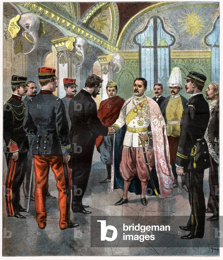 Paul Doumer with king of Siam Rama V, 1899 (engraving)