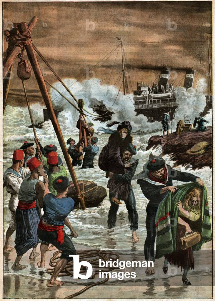 Sinking of a boat in Turkey, 1904 (print)
