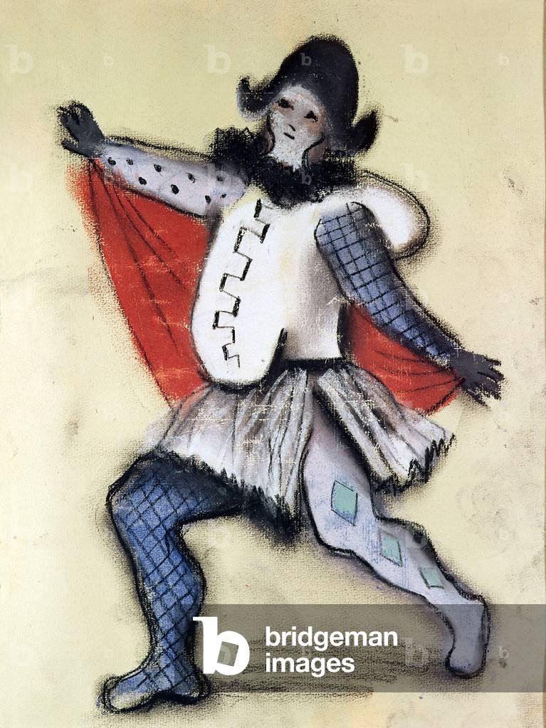 Kostüm Design für Punchinello in 'Mercure' von Erik Satie (1866-1925) 1924 (pastell und Holzkohle auf Papier)