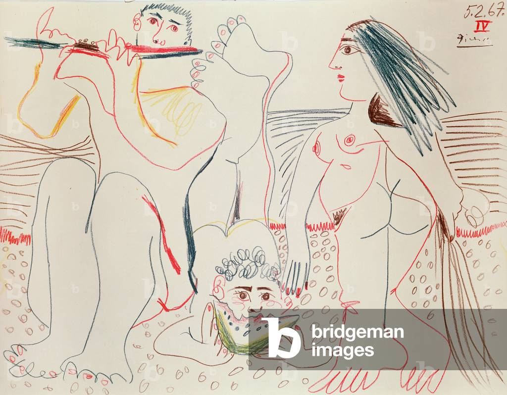 Immagine di Disegno "Flauto suonatore", 1967 di Pablo Picasso