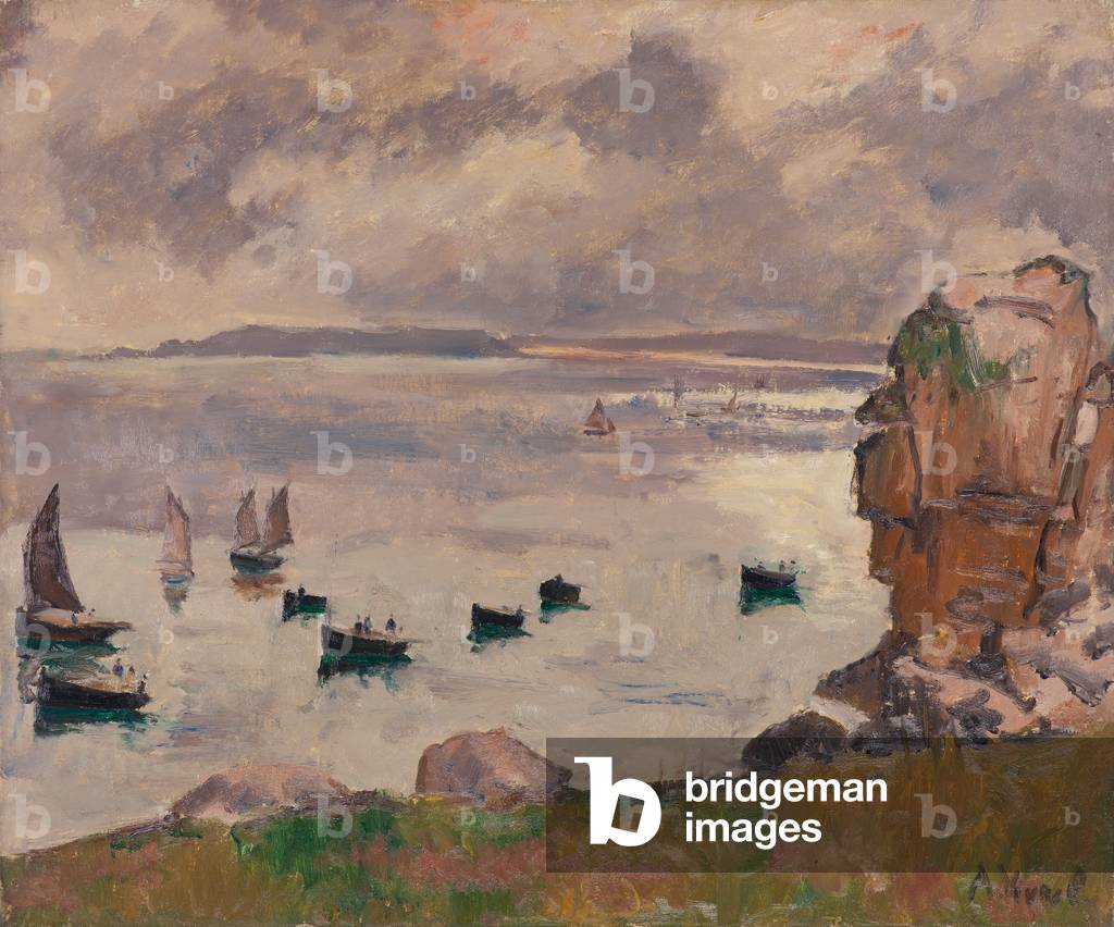 Boats along the Pink Granite Coast (Côtes d'Armor), 1934 (oil & gouache on canvas)