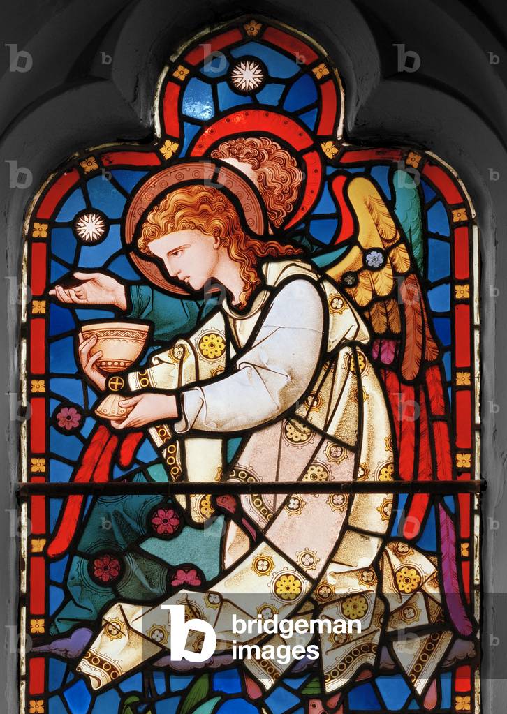 Angel attending Christ in the garden of Gethsemene, 1863 (stained glass)