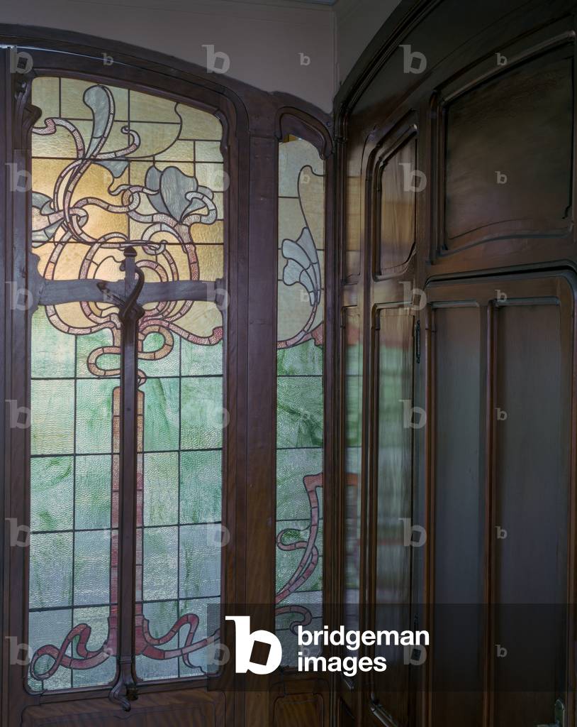 Detail of glazed dining room door from winter garden, Hotel Van Eetvelde 2 & 4 Avenue Palmerston, Brussels, 1895-1901 (photo)
