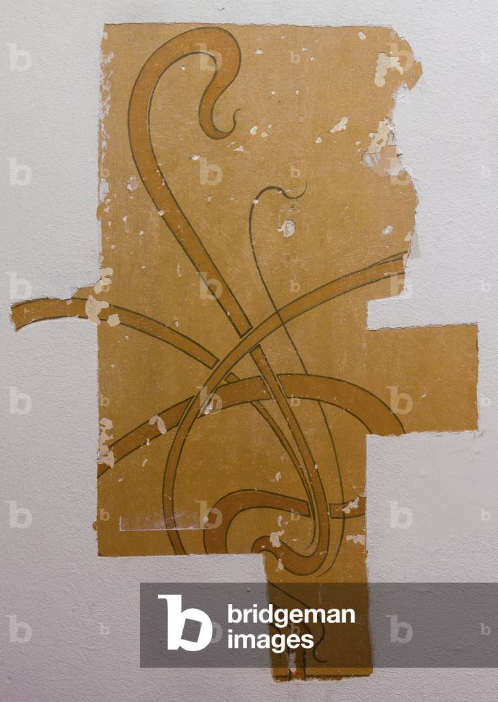 Ground floor hallway wall mural original mural, Hotel Frison 37 Rue Lebeau Brussels 1894-95 (photo)