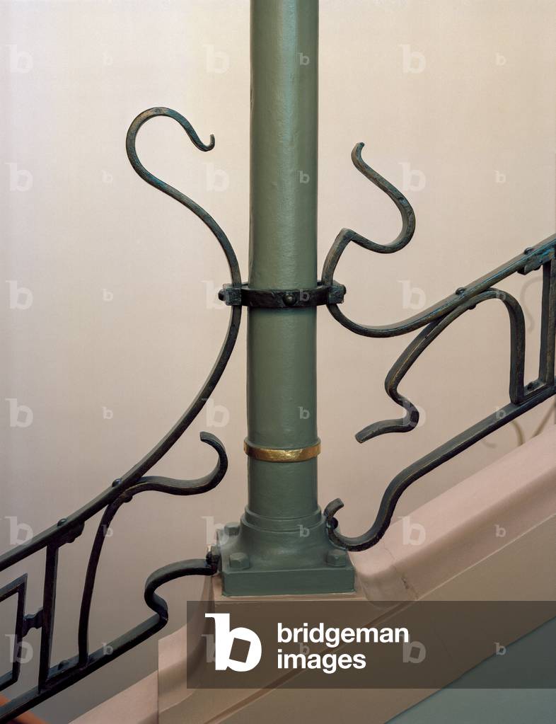 Detail of first floor ironwork, Hotel Tassel, 6 Rue Paul-Emile Janson Brussels, 1893-97 (photo)