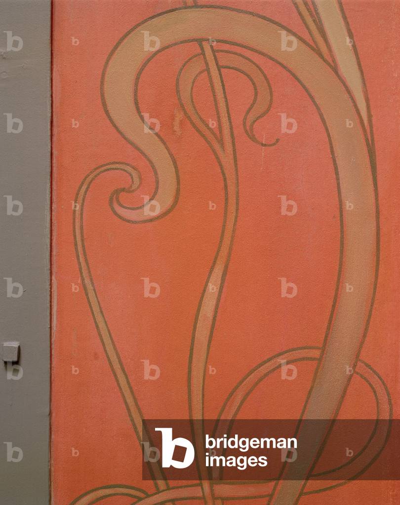 Ground floor stair mural detail of original paintwork, Hotel Tassel, 6 Rue Paul-Emile Janson Brussels, 1893-97 (photo)
