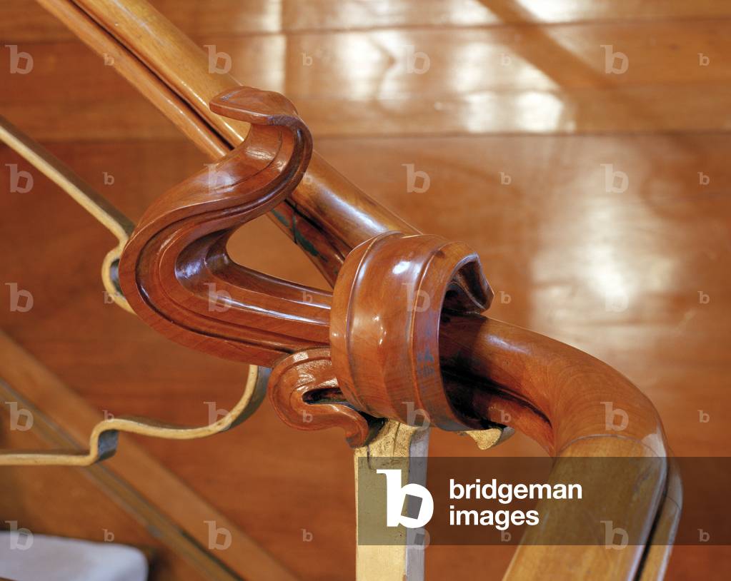 Detail of staircase handrail at first floor level, Maison and Atelier Horta, 23-25 Rue Americaine, Brussels, 1898-1901. Now the Horta Museum (photo)