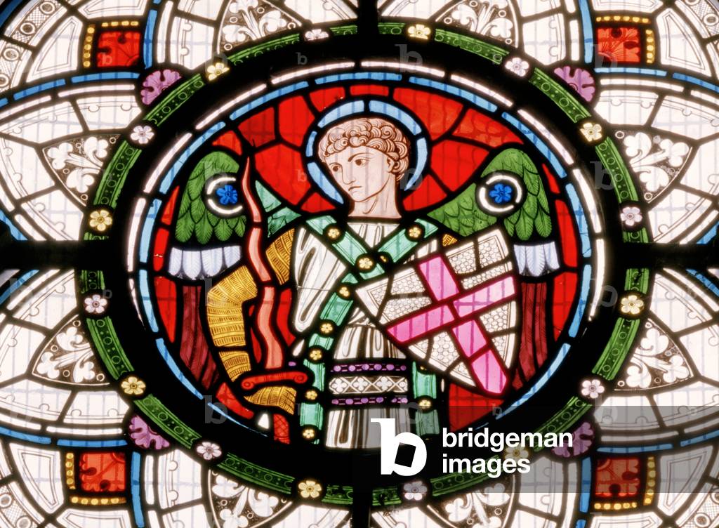 Denstone, Clayton & Bell, John Richard Clayton (1827-1913), Angel with shield, c.1861