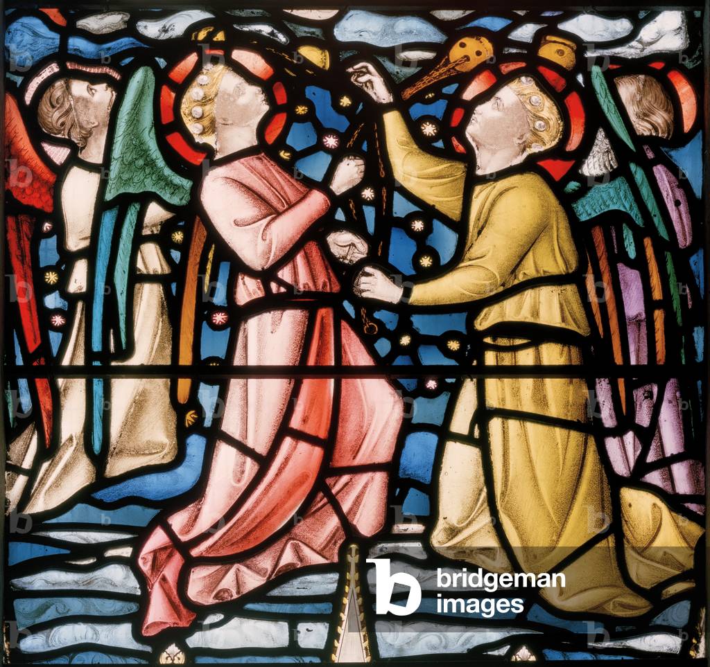 Three Censing Angels, detail from Christ In Majesty, c.1863 (stained glass)