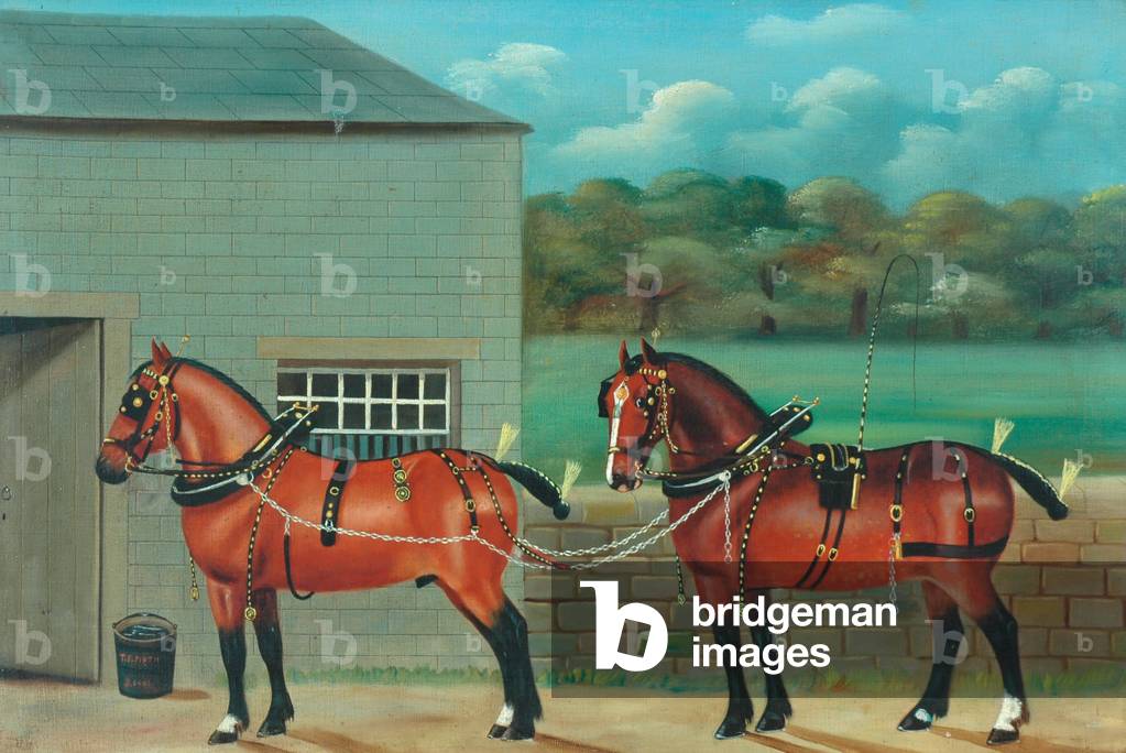 Two Horses in Harness, c.1910 (oil on canvas)