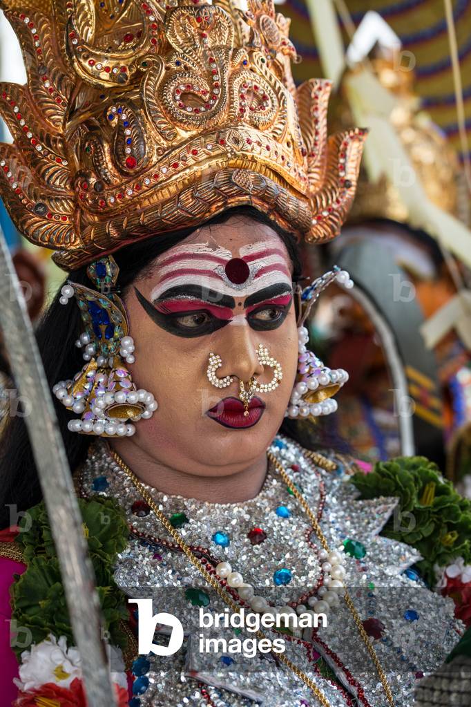 Local dressed as Hindu God as part of Pongal Festival celebrations, Tamil Nadu, India, February 2019 (photo)