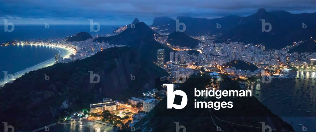City panorama at night from the top of Sugarloaf Mountain, Rio de Janeiro, Brazil, March 2018 (photo)