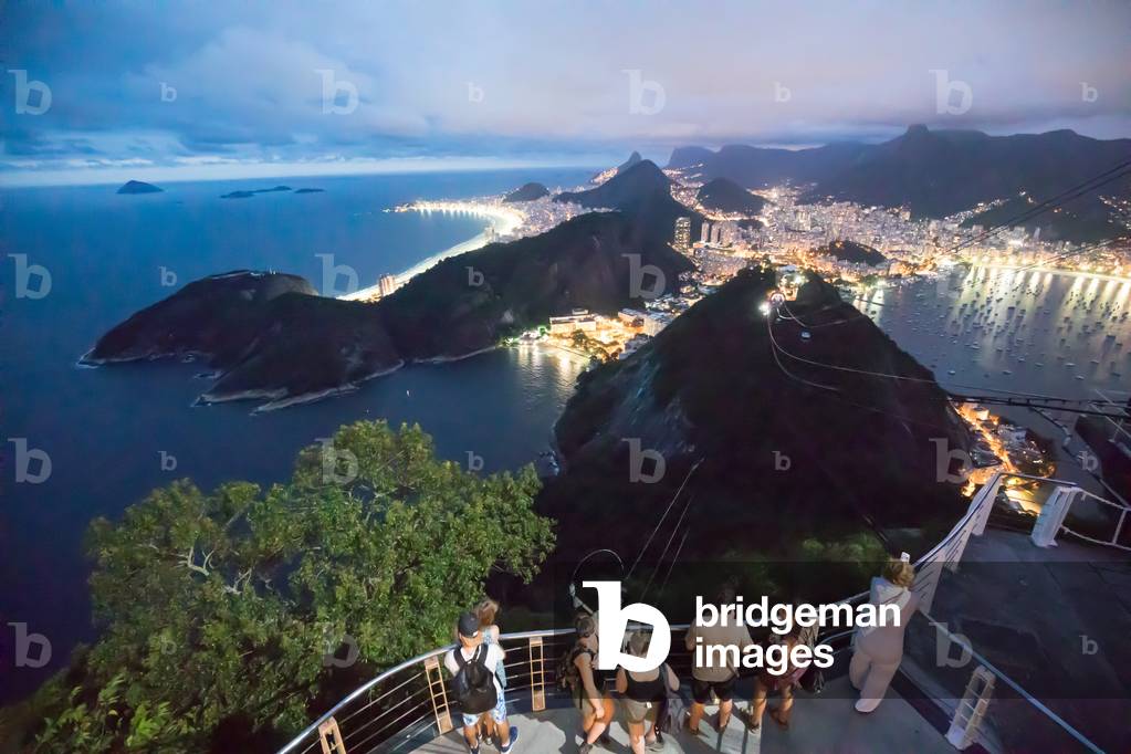 City panorama at night from the top of Sugarloaf Mountain, Rio de Janeiro, Brazil, March 2018 (photo)