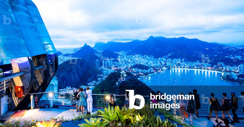 City panorama at dusk from the top of Sugarloaf Mountain, Rio de Janeiro, Brazil, March 2018 (photo)