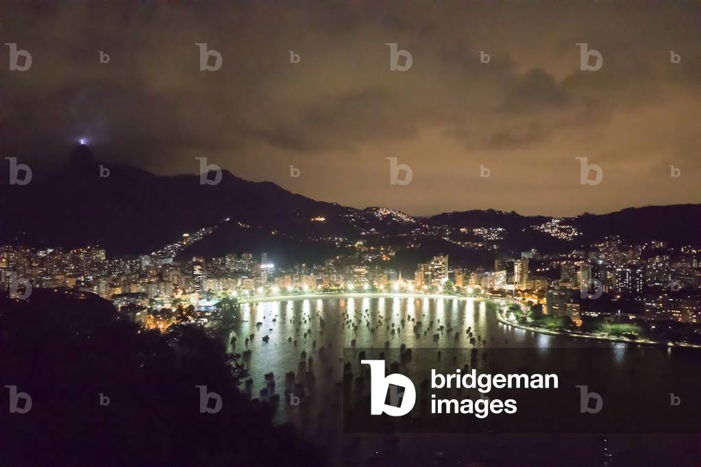 City panorama at night from the top of Sugarloaf Mountain, Rio de Janeiro, Brazil, March 2018 (photo)