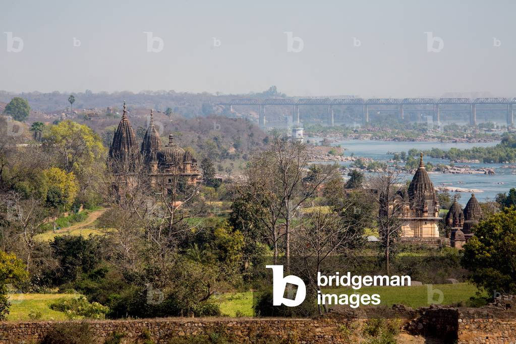 Chattri Royal cenotaph on the banks of the Betwa River, Orccha, Madhya Pradesh, India, February 2018 (photo)
