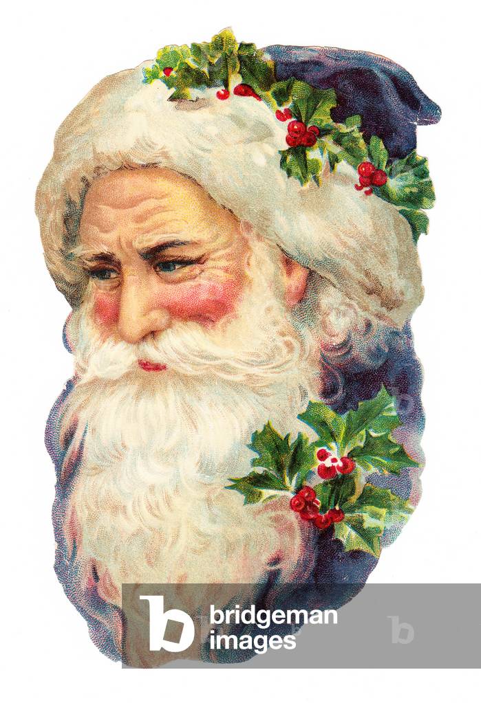 A Victorian Paper Scrap Relief of an image of Father Christmas, c.1880 (colour litho)