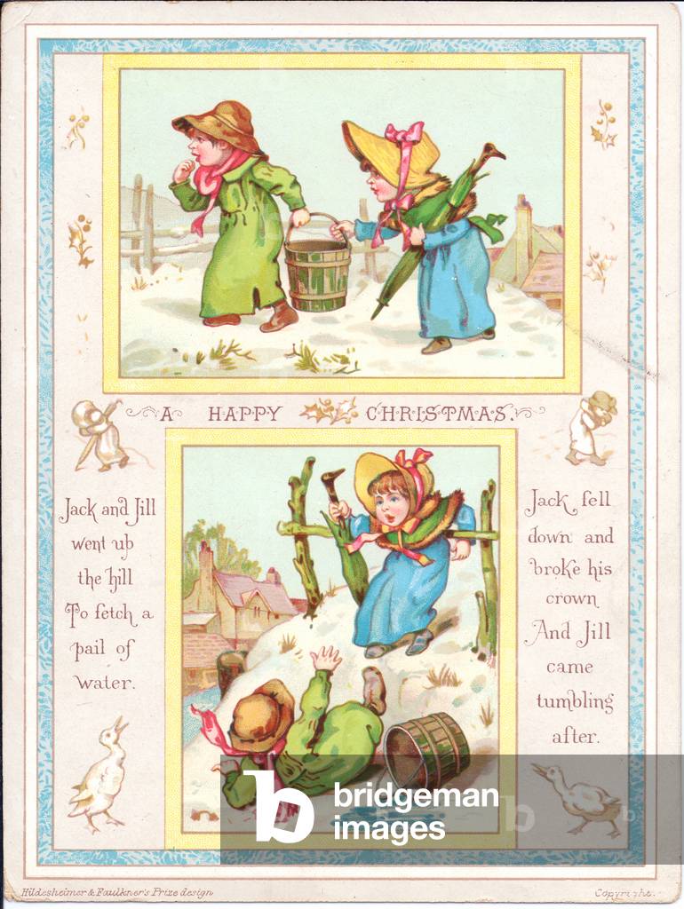 A Victorian Christmas card of a nursery rhyme with appropriate images, c.1880 (colour litho)